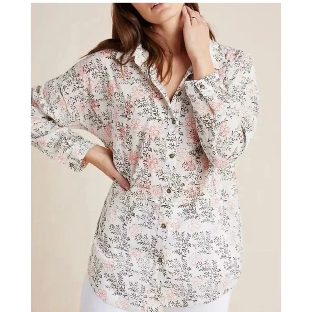 Anthropologie Embroidered Floral Button Up Shirt - Picture 1 of 11